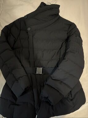 Michael Kors Black Quilted Puffer Jacket with Logo Belt